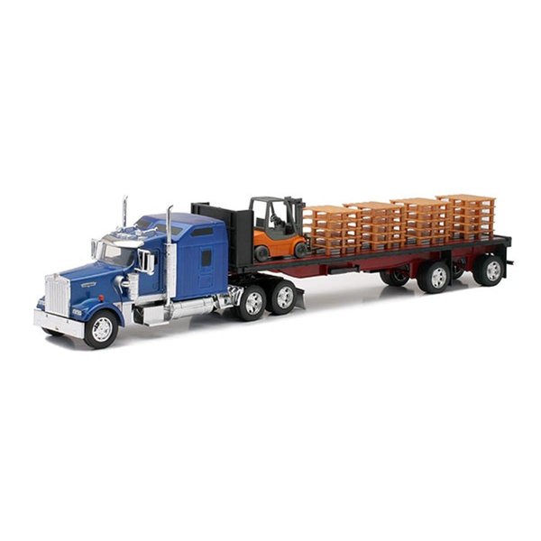 Time2Play New-Ray Kenworth W900 with a Flatbed Trailer with Forklift & Pallets Model TI2095399